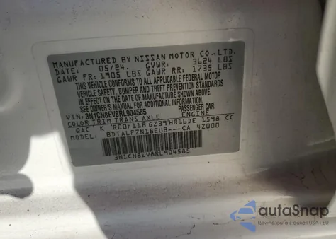 2024 Nissan Versa Sv из США, поврежденный, VIN 3N1CN8EV8RL904585